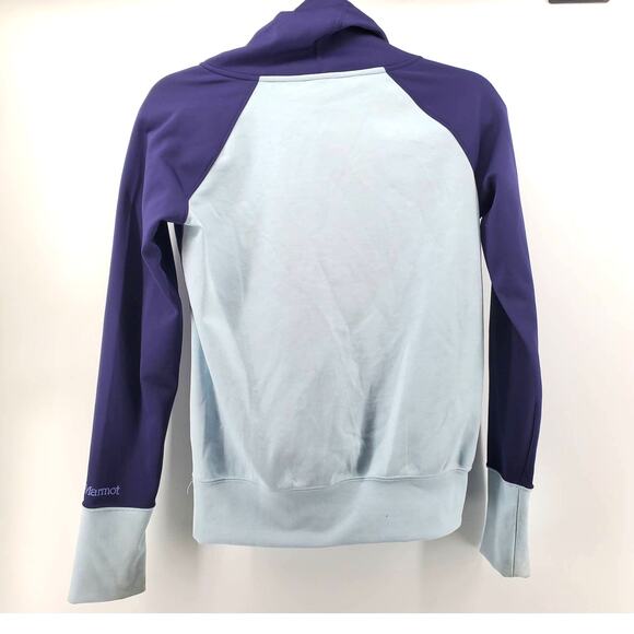 Marmot Women's HighNeck Blue ColorBlock Pullover Sweater Pockets Drawstring XS - Picture 9 of 12